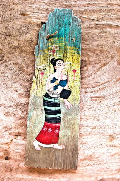 The Old painting on wood isolated on wood background — Stock Photo, Image