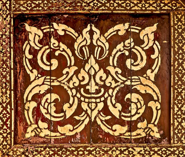 Το παραδοσιακό ταϊλανδέζικο στιλ τέχνης μοτίβο χρυσή ζωγραφική στο ξύλο εγώ — Φωτογραφία Αρχείου