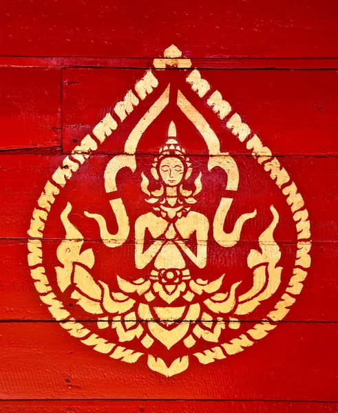 The Painting golden angle on wood in the temple.The temple is op — Stock Photo, Image