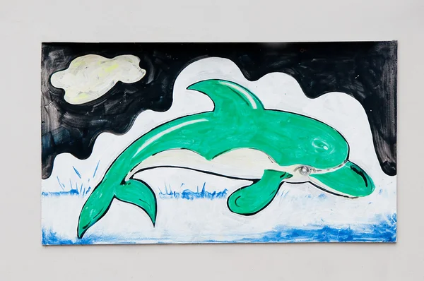 La pittura del delfino sul muro — Foto Stock