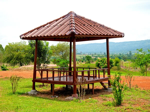 The Wooden pavilion on mountain background — Stock Photo, Image