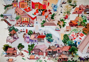 BANGKOK ,THAILAND - MAY 6 : Ancient painting on monastery wall clipart