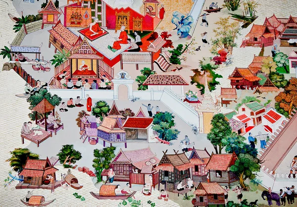 バンコク, タイ - 5 月 6 日: 修道院の壁に古代絵画 — ストック写真