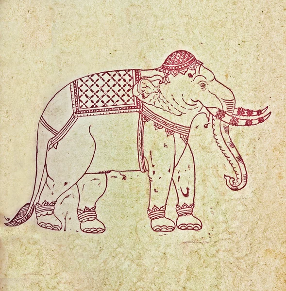 Le vieux papier avec une ligne vintage d'éléphant — Photo