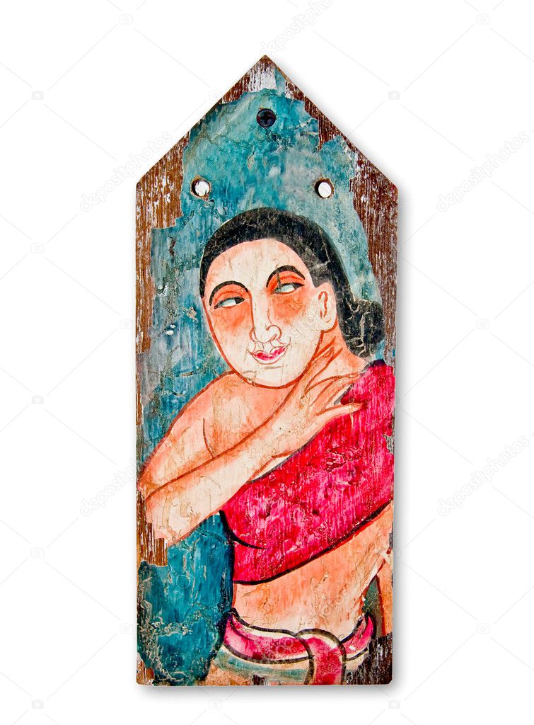 The Old painting on wood isolated on white background