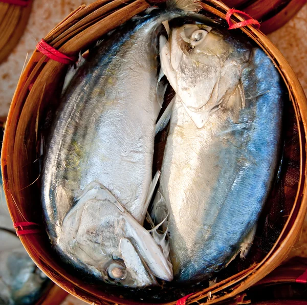 The Steamed tuna on bamboo basket — Stock Photo, Image