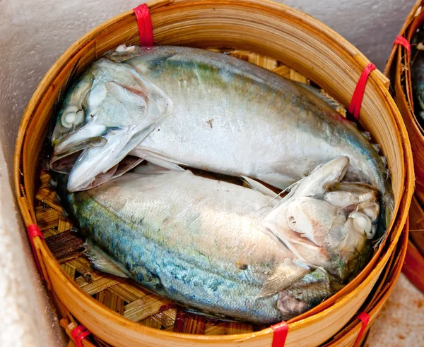 The Steamed tuna on bamboo basket — Stock Photo, Image