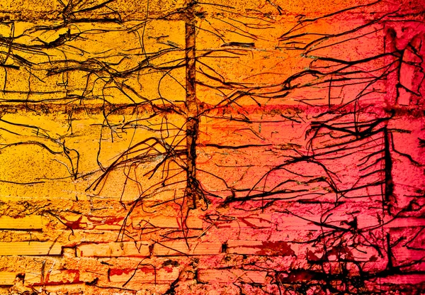 Абстрактная кирпичная стена и фон корней дерева — стоковое фото