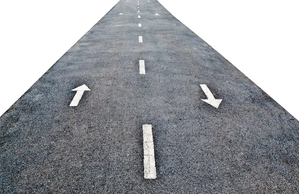 The White arrow forward and backward on asphalt road isolated o — Stock Photo, Image