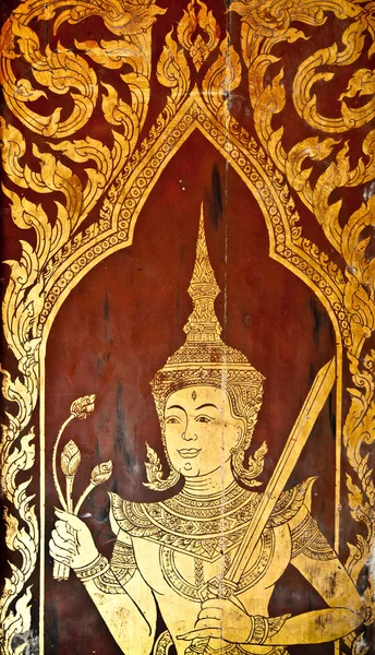 A hagyományos Thai stílus olajfestmény art ajtó a templom — Stock Fotó