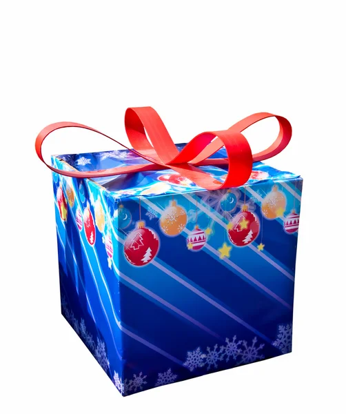 De doos van de gift met rood lint geïsoleerd op witte achtergrond — Stockfoto