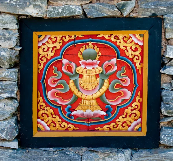 Drewno rzeźba kolorowy stylu Bhutanu — Zdjęcie stockowe