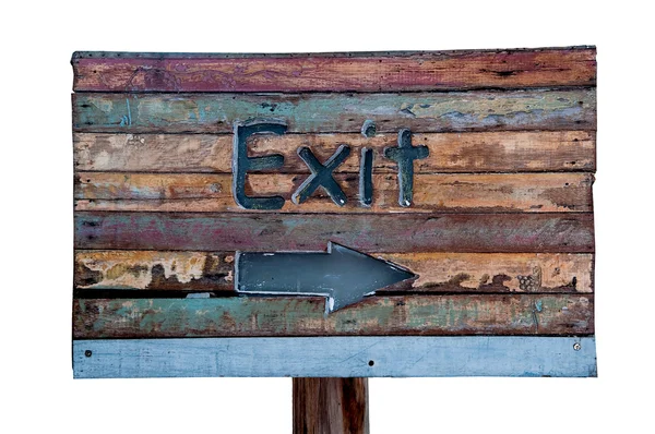 The Sign wooden of exit way isolated on white background — Stock Photo, Image