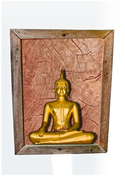 A moldura de madeira velha com status de buddha isolada no fundo branco — Fotografia de Stock