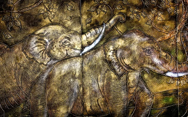 Het hout gravure van olifanten — Stockfoto