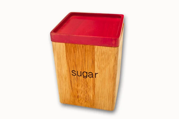 Drewniane pudełko składowania cukru na białym tle — Zdjęcie stockowe