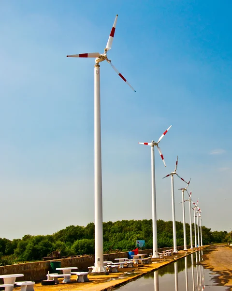 The Wind turbine blade at blue sky