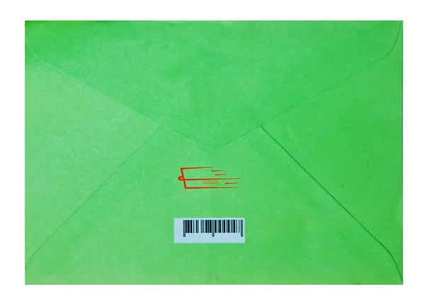 L'enveloppe arrière verte isolée sur fond blanc — Photo