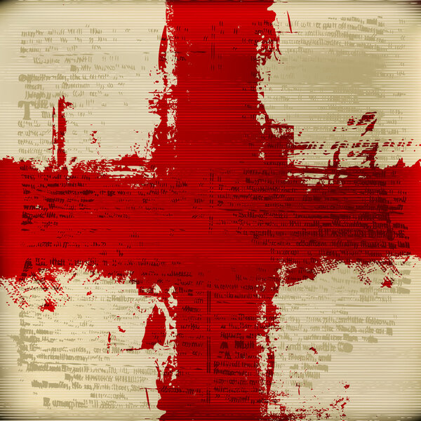 Red Cross over a grunged antique texture background