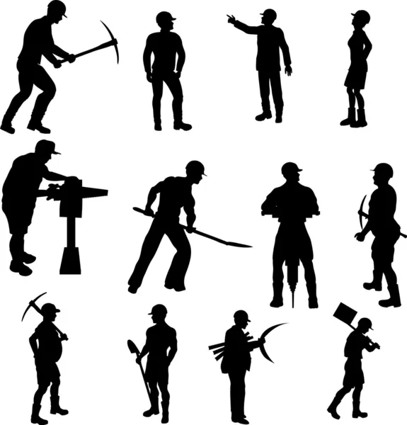 Construction Worker Silhouettes — Stock Vector