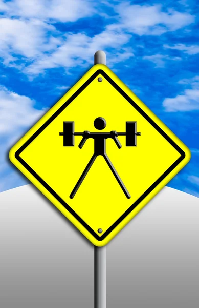 Icono de levantamiento de pesas en la placa de tráfico . — Foto de Stock