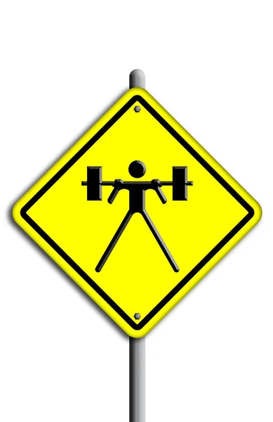 Gewichtheffen pictogram in verkeer plaat. — Stockfoto