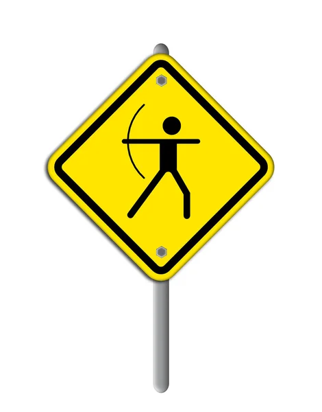 Icona del tiro con l'arco nella targa stradale . — Foto Stock