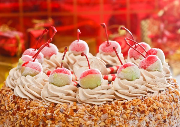 Cherry on top of ice cream cake — Stock Photo, Image