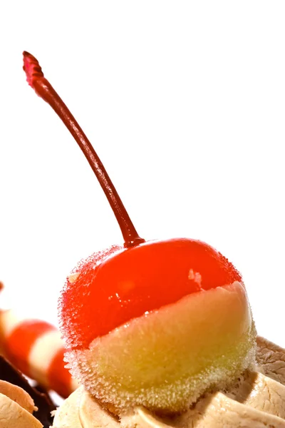 Cherry on top of ice cream cake — Stock Photo, Image