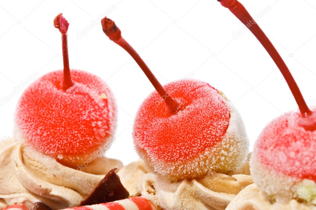 Cherry on top of ice cream cake
