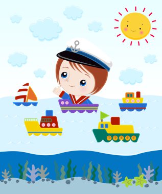 Little captain in ship clipart