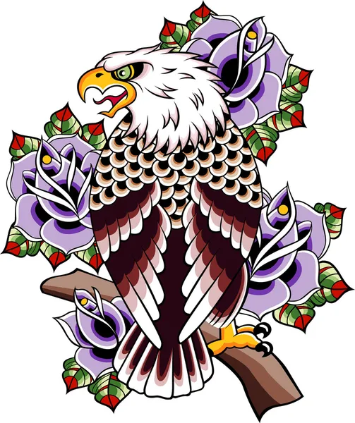 Tatouage rose aigle — Image vectorielle