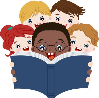 Multicultural children reading book
