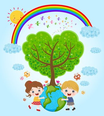 Children holding earth with love clipart