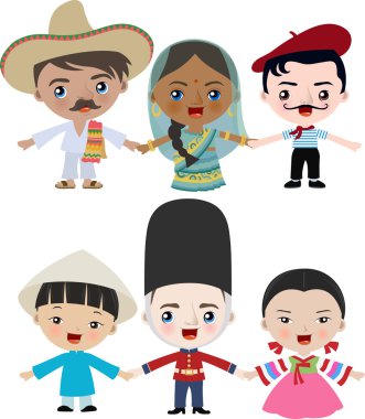 Multicultural children holding hands clipart