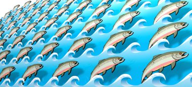 Stylized Salmon Swimming Upstream clipart