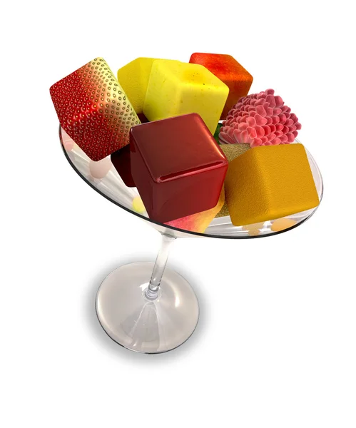 Фруктовий салат куба в скляних мартіні — стокове фото