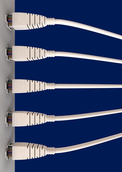 Fünf Ethernet-Kabel in eine Steckdose gesteckt — Stockfoto