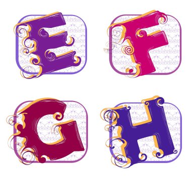 Alphabet e, f​​, g, h clipart