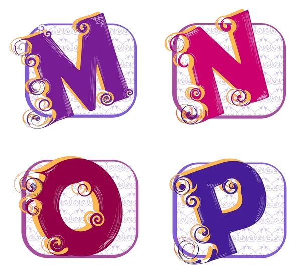Alfabeto m, n jalá, o, p Ilustración De Stock