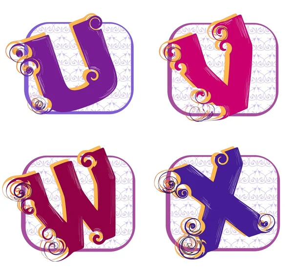 Alfabeto u, v jalá, w, x — Archivo Imágenes Vectoriales