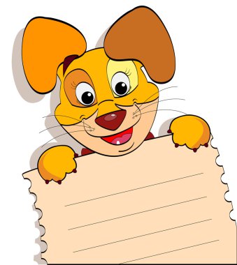 bir not defteri sayfası ile gülümseyen köpek