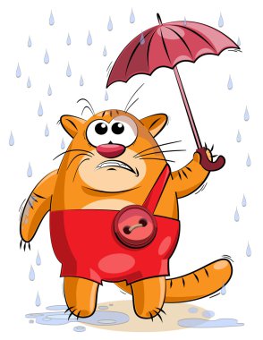 Fat cat under a small umbrella clipart