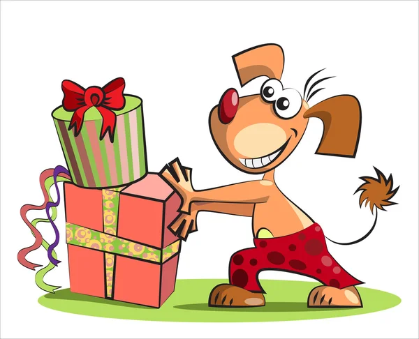 Kutya és ajándékokat, doboz elszigetelt fehér Stock Illusztrációk