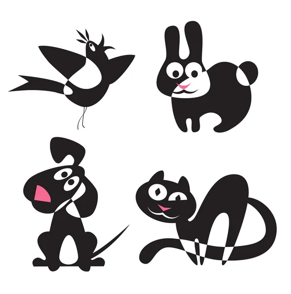 Abstract silhouettes of animals - rabbit, dog, cat, bird — Stock Vector