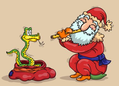 Santa Claus and the snake clipart