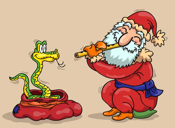 Santa Claus and the snake — Stock Vector