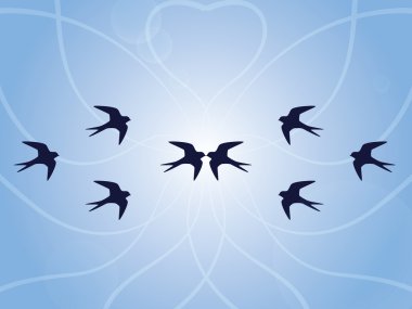 Blue background with swallows clipart