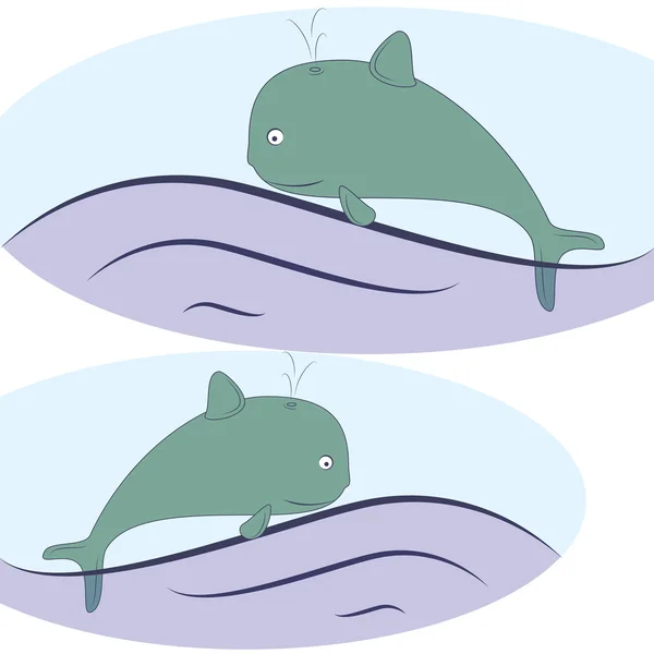 Blue Whale dessin animé dans la vague — Image vectorielle