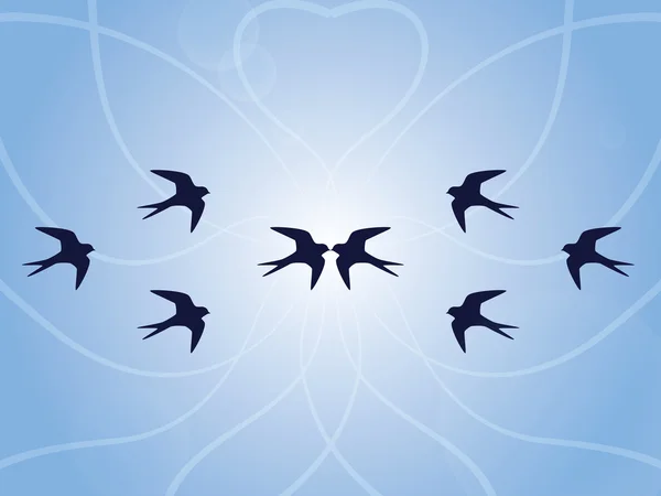 蓝色背景与燕子 — 图库矢量图片